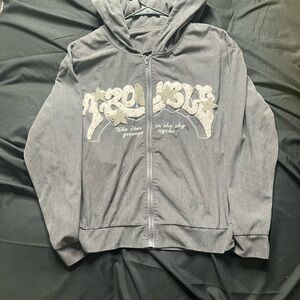Girls' Hooded Zip Jacket in Charcoal Gray